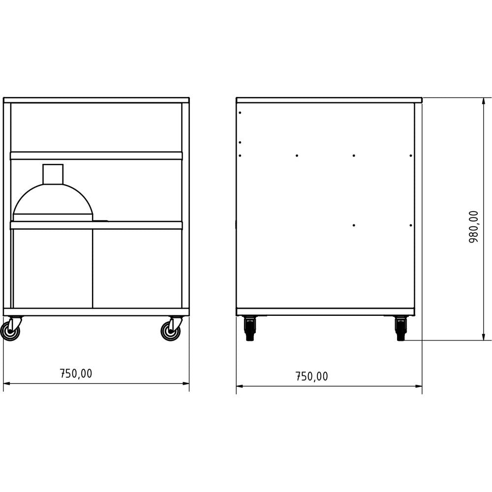 Gast Pizzaofen Schrank fahrbar 75 x 75 x 98cm mit Gasflaschenfach