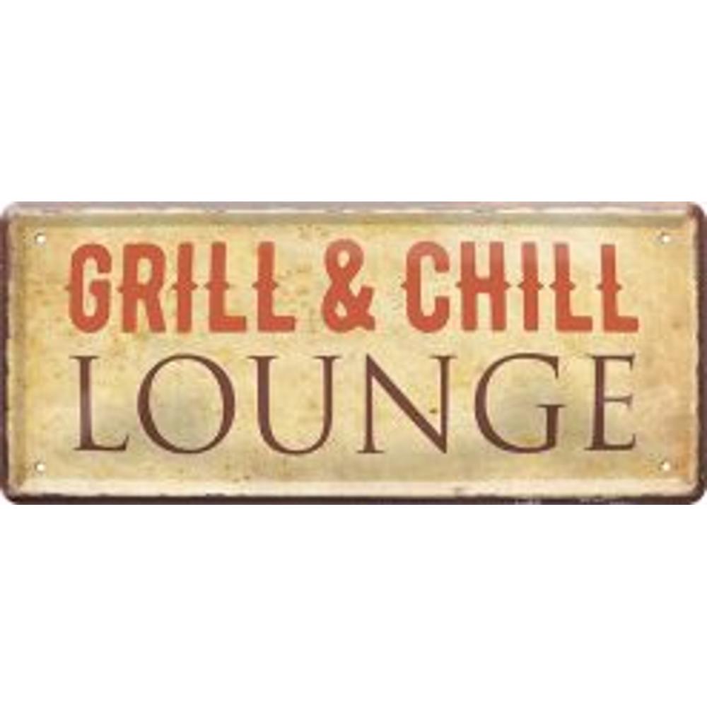 Deco50 Metallschild 28x12, Grill & Chill Lounge